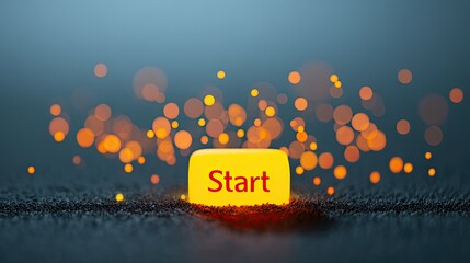 Glowing Start Button with Orange Bokeh Lights