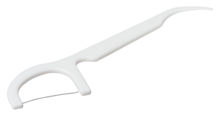 White plastic dental flosser on isolated background. Oral hygiene item
