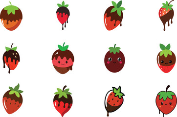 set of Strawberry with Chocolate Doodle Vector Illustration.