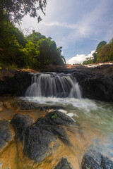 waterfall cascades over the rocks