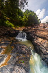 waterfall cascades over the rocks