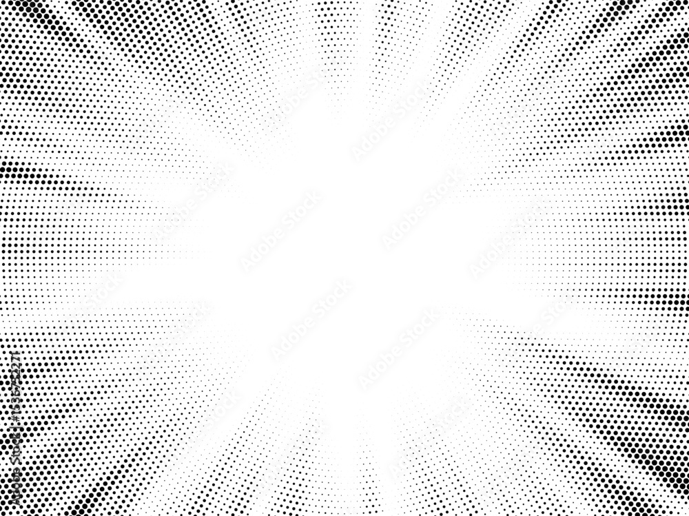 Aufkleber Halftone gradient sun rays pattern. Abstract halftone vector dots background. monochrome dots pattern. Vector background in comic book style with sunburst rays and halftone. Retro pop art design.