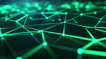 Neon green glowing network connection with digital nodes and lines, abstract futuristic technology design symbolizing data flow and communication in modern system - Powered by Adobe