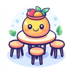 Naklejka premium Cute cartoon fruit bowl table with chairs