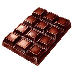 Obraz premium watercolor of a full chocolate bar with square segments. Rich dark brown tones with soft highlights on glossy surface.