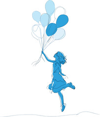 Naklejka premium Girl with Balloons Silhouette – Playful and Whimsical Vector Illustration