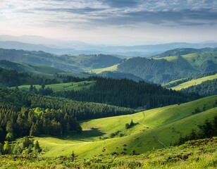 Obraz premium scenic viewpoint over rolling green hills and forests