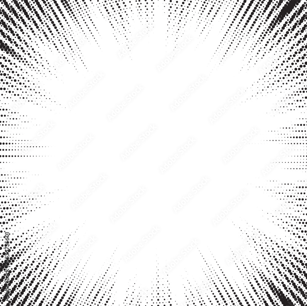 Aufkleber Halftone gradient sun rays pattern. Abstract halftone vector dots background. monochrome dots pattern. Vector background in comic book style with sunburst rays and halftone. Retro pop art design.