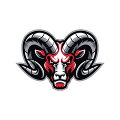 Fierce Ram Head Mascot Logo with Large Curved Horns and Angry Expression