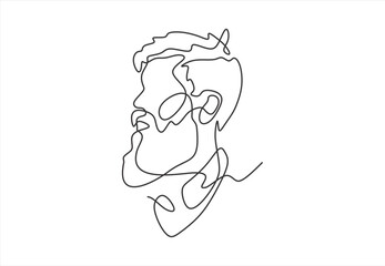 Single Line Art Portrait of a Bearded Man. line icon-continuous line drawing. Editable stroke. 