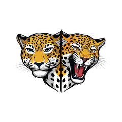 Dual Leopard Head Mascot Logo with Calm and Roaring Expressions