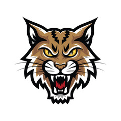 Fierce Bobcat Head Mascot Logo with Roaring Expression and Sharp Eyes