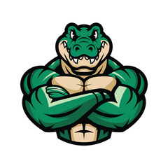 Muscular Crocodile Mascot Logo with Arms Crossed and Confident Smile