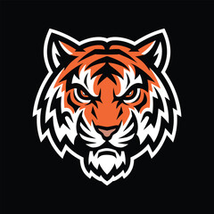 Bold Tiger Head Logo with Fierce Expression on Black Background