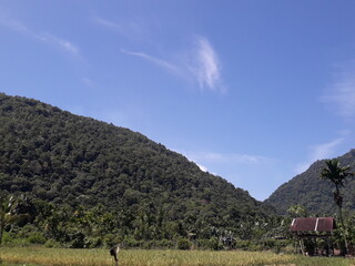 Beautiful natural scenery, with mountains and sky on a clear day. Showing the natural beauty of the countryside of Aceh province.