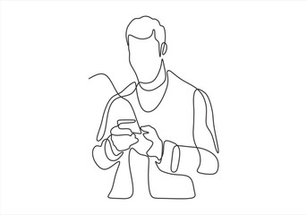 Man Focused on Smartphone A Single Line Drawing.  line icon-continuous line drawing. Editable stroke.