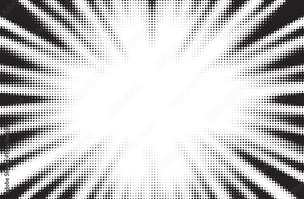 Fototapete Halftone gradient sun rays pattern. Abstract halftone vector dots background. monochrome dots pattern. Vector background in comic book style with sunburst rays and halftone. Retro pop art design.
