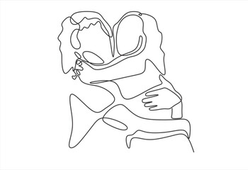 Mother and baby line art vector illustration, mothers day celebration background. 
 line icon-continuous line drawing. Editable stroke.