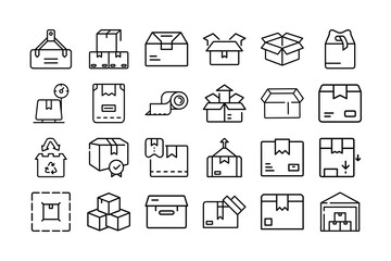 Collection of Box and Packaging Line Art Icons