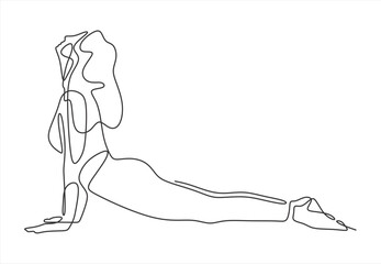 Yoga Pose - Upward-Facing Dog - Line Art Illustration. line icon-continuous line drawing. Editable stroke. 