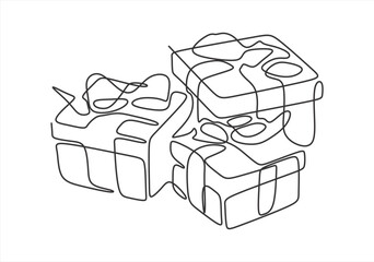 Gift Boxes in Continuous Line Drawing Style. line icon-continuous line drawing. Editable stroke. 