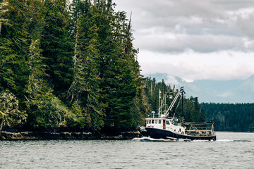 Fishing boat at Pacific Rim National Park Reserve, Tofino, Vancouver Island, British Columbia, Canada