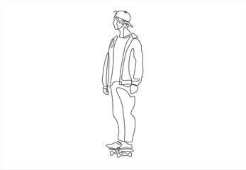 Skateboarder.  line icon-continuous line drawing. Editable stroke.
