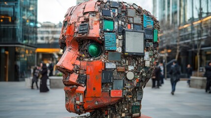 Recycled tech head sculpture