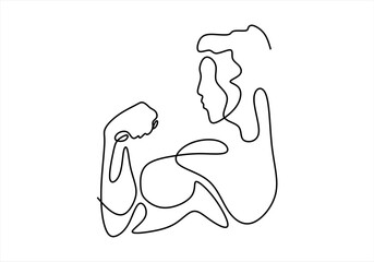 Muscle Man Silhouette in Continuous Line .  line icon-continuous line drawing. Editable stroke.