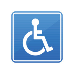 A square blue sign with rounded corners showcases a white symbol representing a person in a wheelchair. This universal accessibility icon denotes access for individuals with disabilities.
