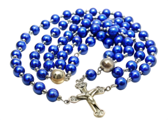  blue bead rosary with silver  crucifix isolated on white background PNG,AI GENERATED