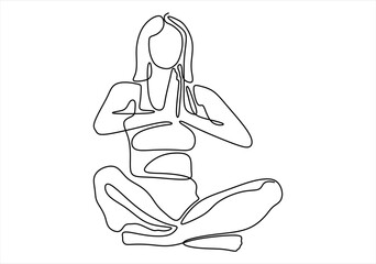 Line Art Illustration of a Woman in Yoga Pose. line icon-continuous line drawing. Editable stroke. 