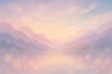 Fototapeta premium Abstract pastel landscape with soft mountains and serene lake 