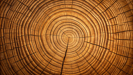 Fototapeta premium Detailed Tree Trunk Cross Section Pattern with Concentric Growth Rings Showing Age and Time Passage Brown and Golden Hues