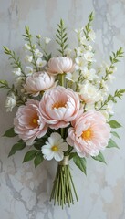 Obraz premium Pink peonies and delicate white blooms elegantly arranged, a timeless expression of springtime grace and natural beauty