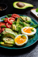 Healthy Breakfast with Avocado, Egg, and Tomato on a Plate