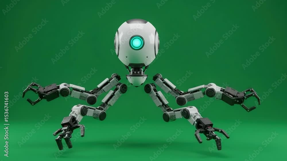 Aufkleber futuristic robot design: a 3d render of a unique multi-armed bot