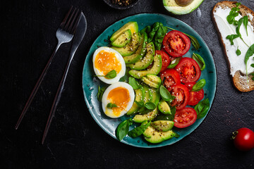 Healthy Breakfast with Avocado, Egg, and Tomato on a Plate