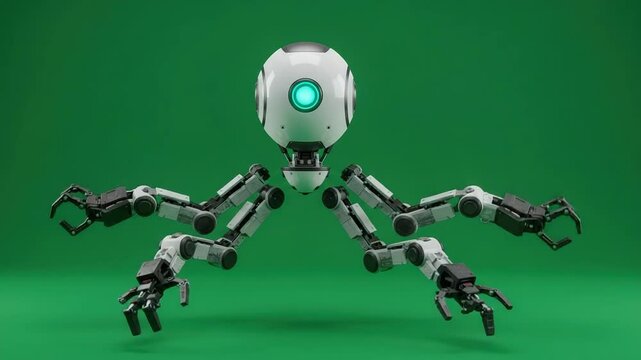 Futuristic Robot Design: A 3D Render of a Unique Multi-Armed Bot