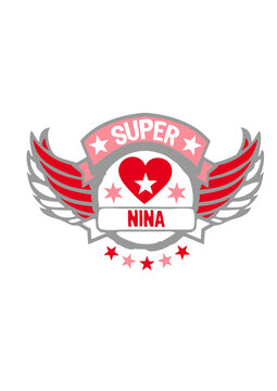nina super logo aile tampon coeur love prenom