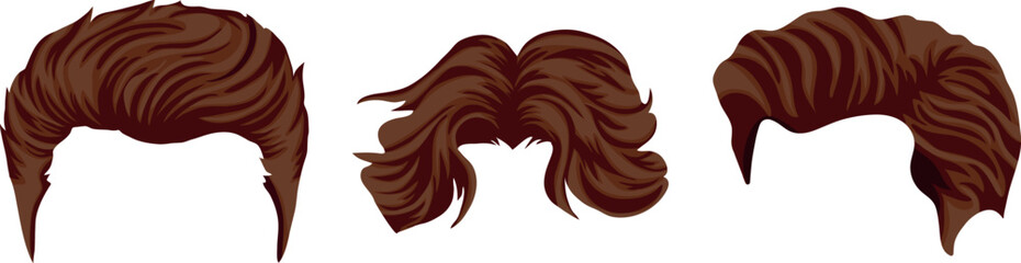 set of haircuts for men's medium-length smooth brown hair in different looks for male characters
