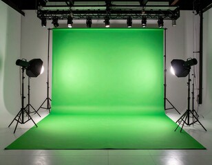 Professional green screen backdrop in studio environment for photography and filmmaking