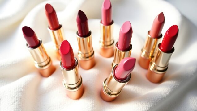 Lujosa colección de tubos de lápiz labial, que presenta una amplia gama de tonos mate y brillantes, desde rojos y rosas intensos