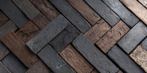 Dark Grey and Brown Brick Texture with Diagonal Pattern for Architectural Design