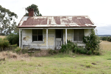 Abandoned Rural Cottage with Weathered Wooden Facade