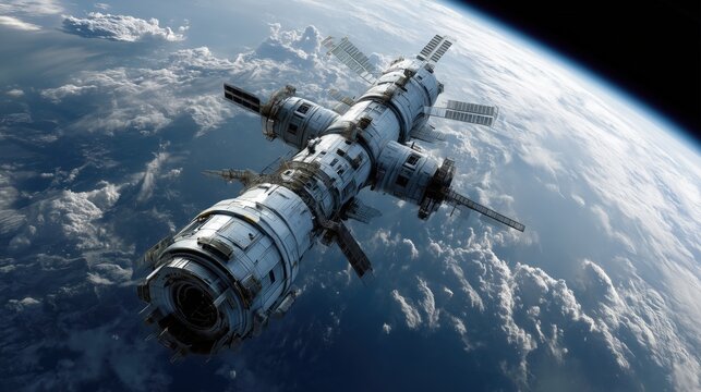 A high-resolution image of a detailed satellite orbiting Earth, illustrating modern space exploration technology and breathtaking views of the planet from outer space.