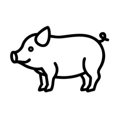 Cute cartoon pig standing happily with a playful expression in a simple black and white style for fun illustrations