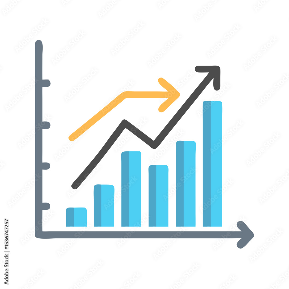Poster growth chart illustrating increasing trends and data analysis with colorful bars and lines in a clea