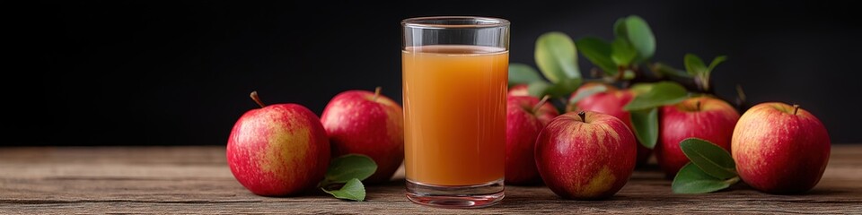 Fototapeta premium Fresh apple juice with red apples on wooden table