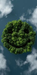 Aerial view of smiling face shaped forest amidst clouds
